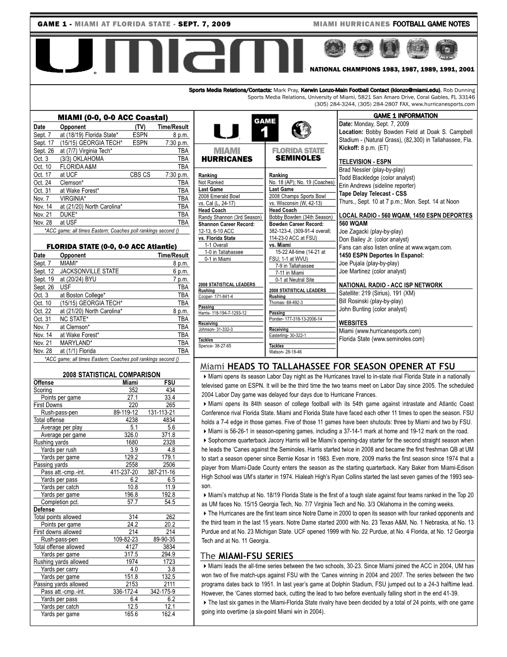 09 1- Florida State Game Notes Final.Qxp