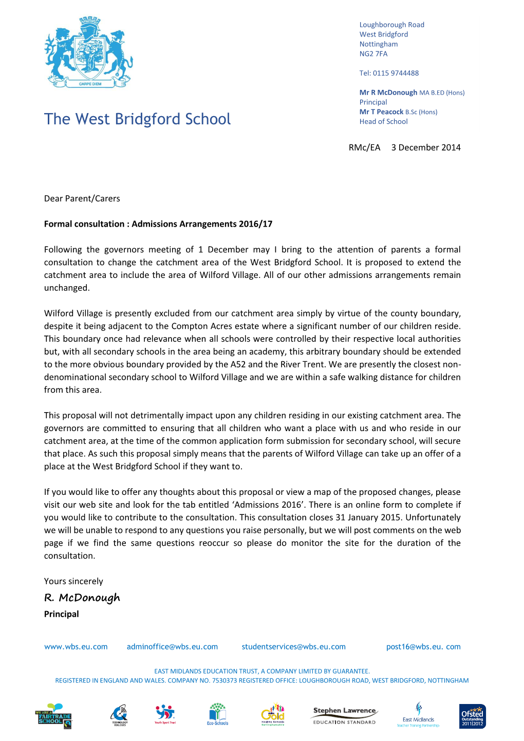 The West Bridgford School Head of School