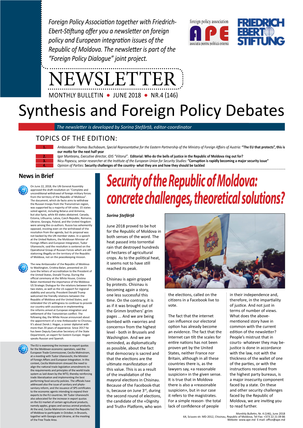 Newsletter on Foreign Policy and European Integration Issues of the Republic of Moldova