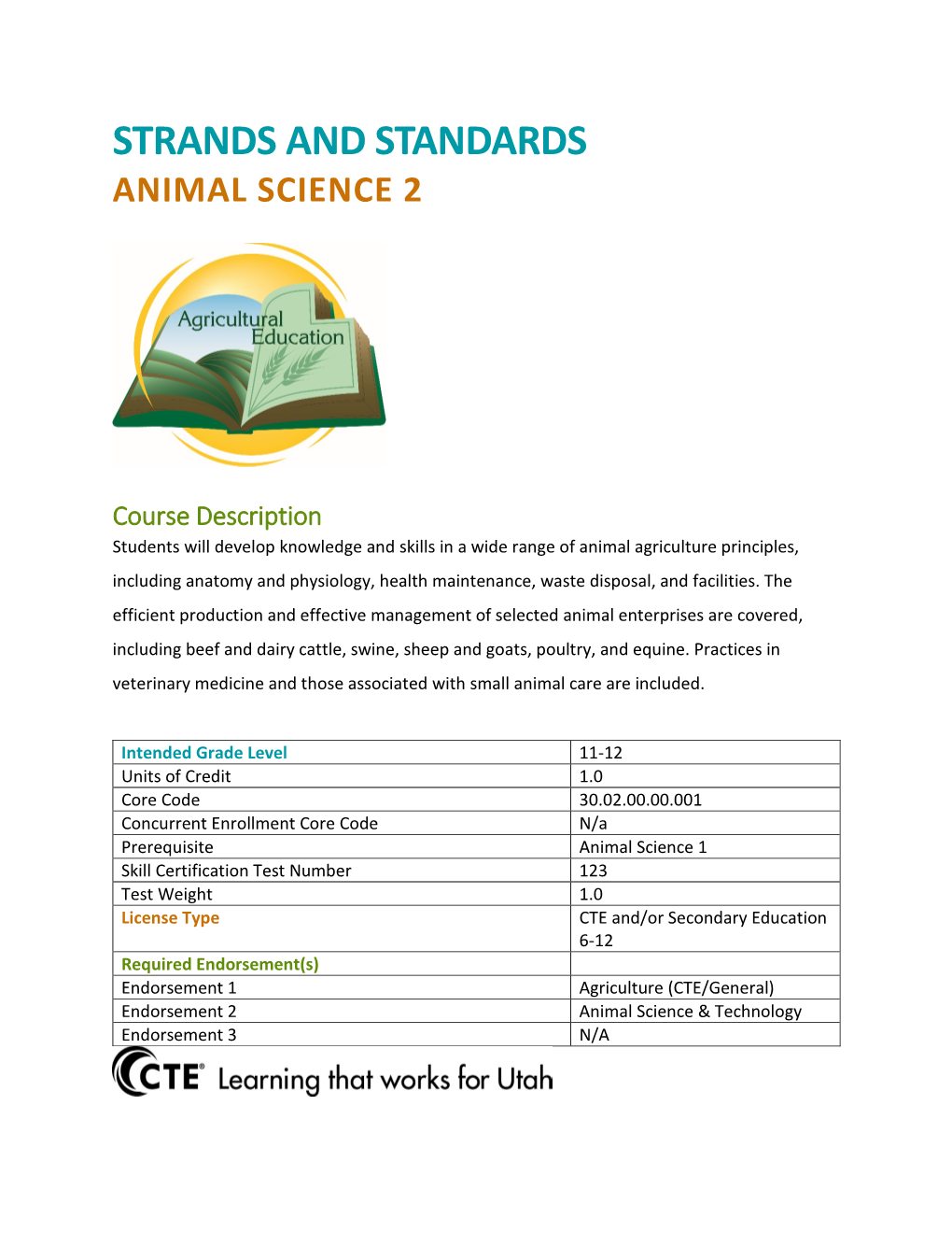 Strands and Standards Animal Science 2