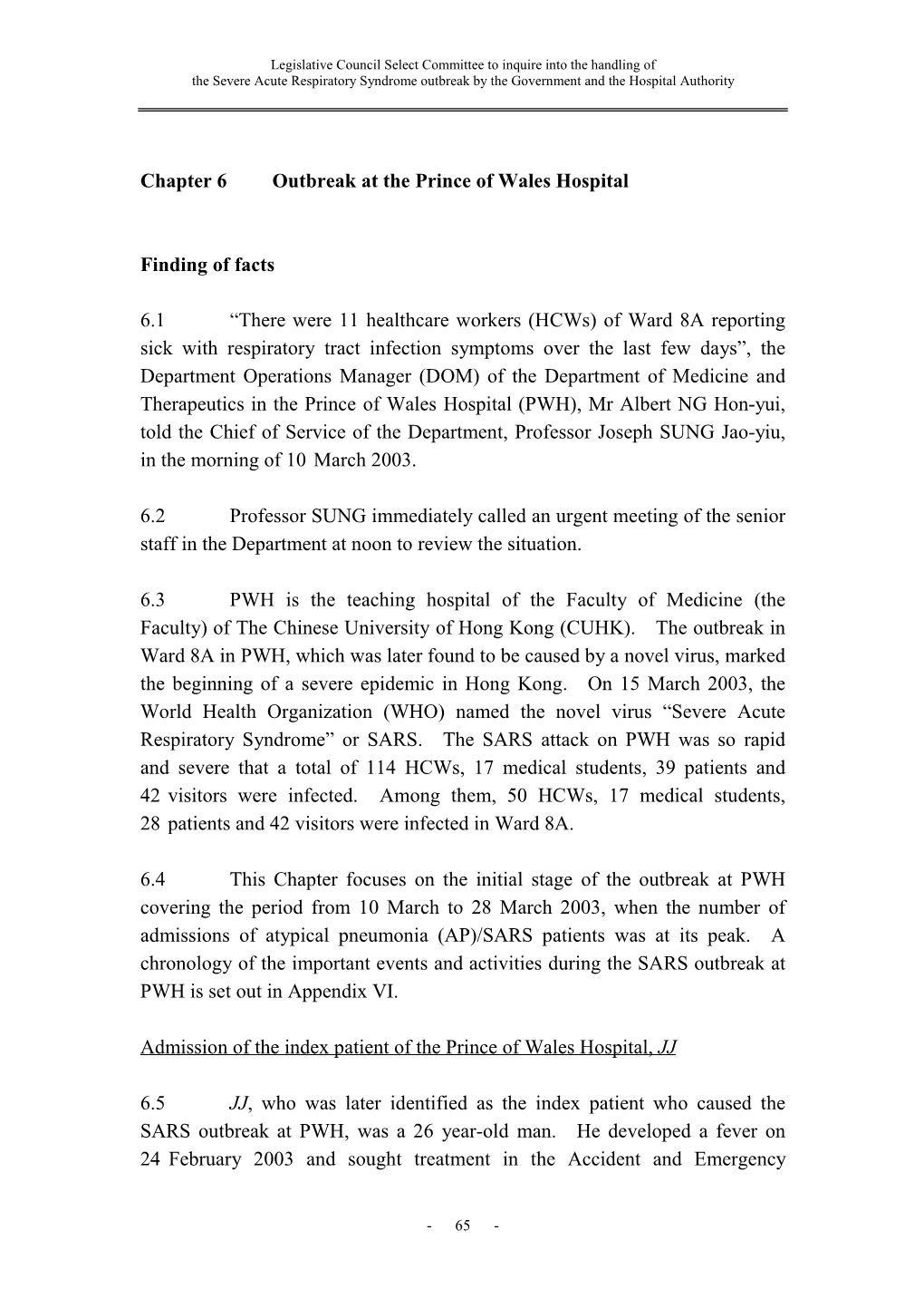 Chapter 6 Outbreak at the Prince of Wales Hospital Finding of Facts 6.1