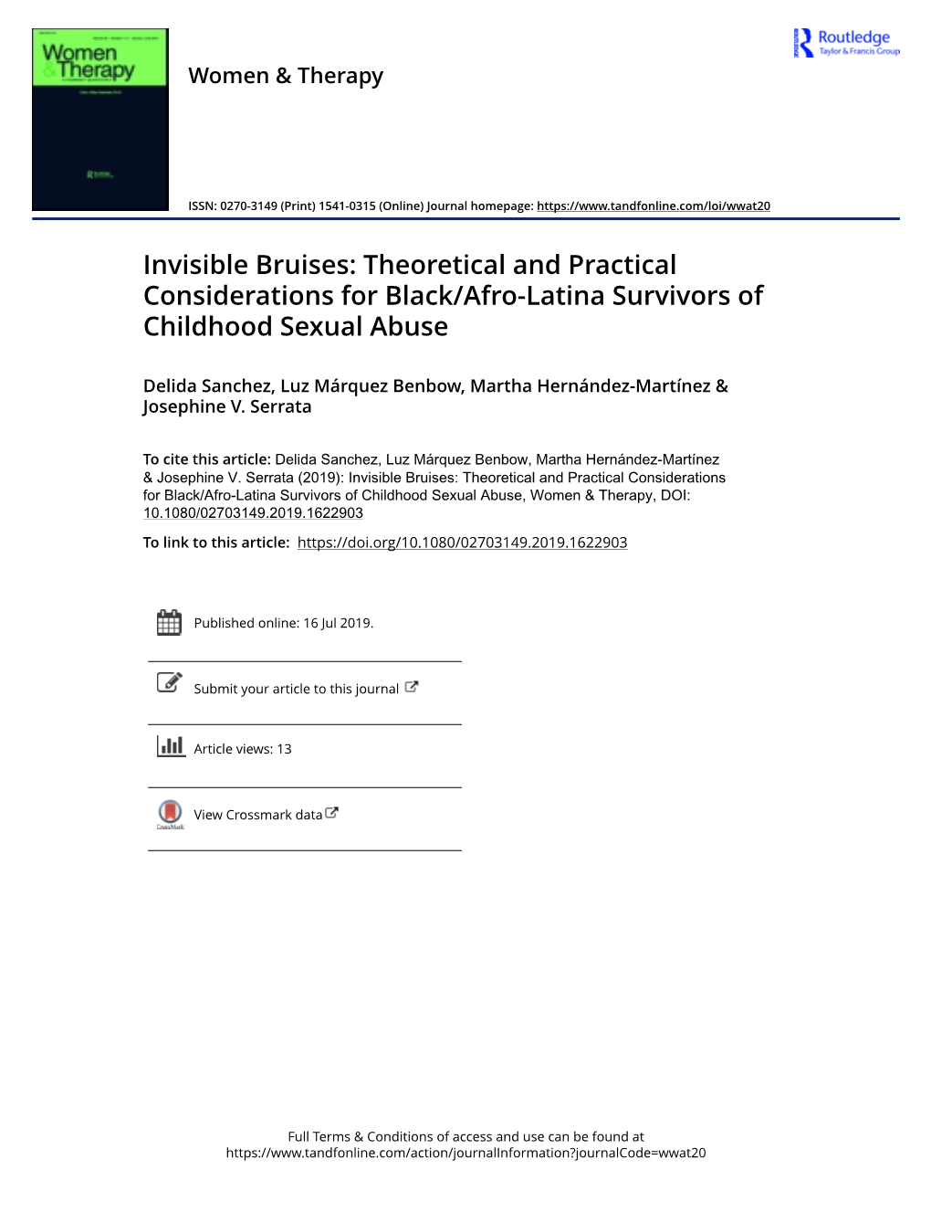 Invisible Bruises: Theoretical and Practical Considerations for Black/Afro-Latina Survivors of Childhood Sexual Abuse