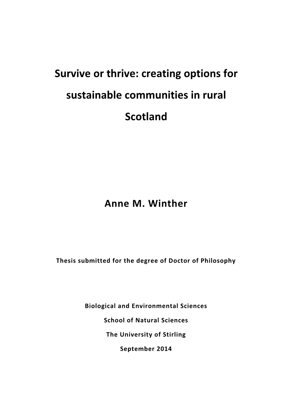 Creating Options for Sustainable Communities in Rural Scotland