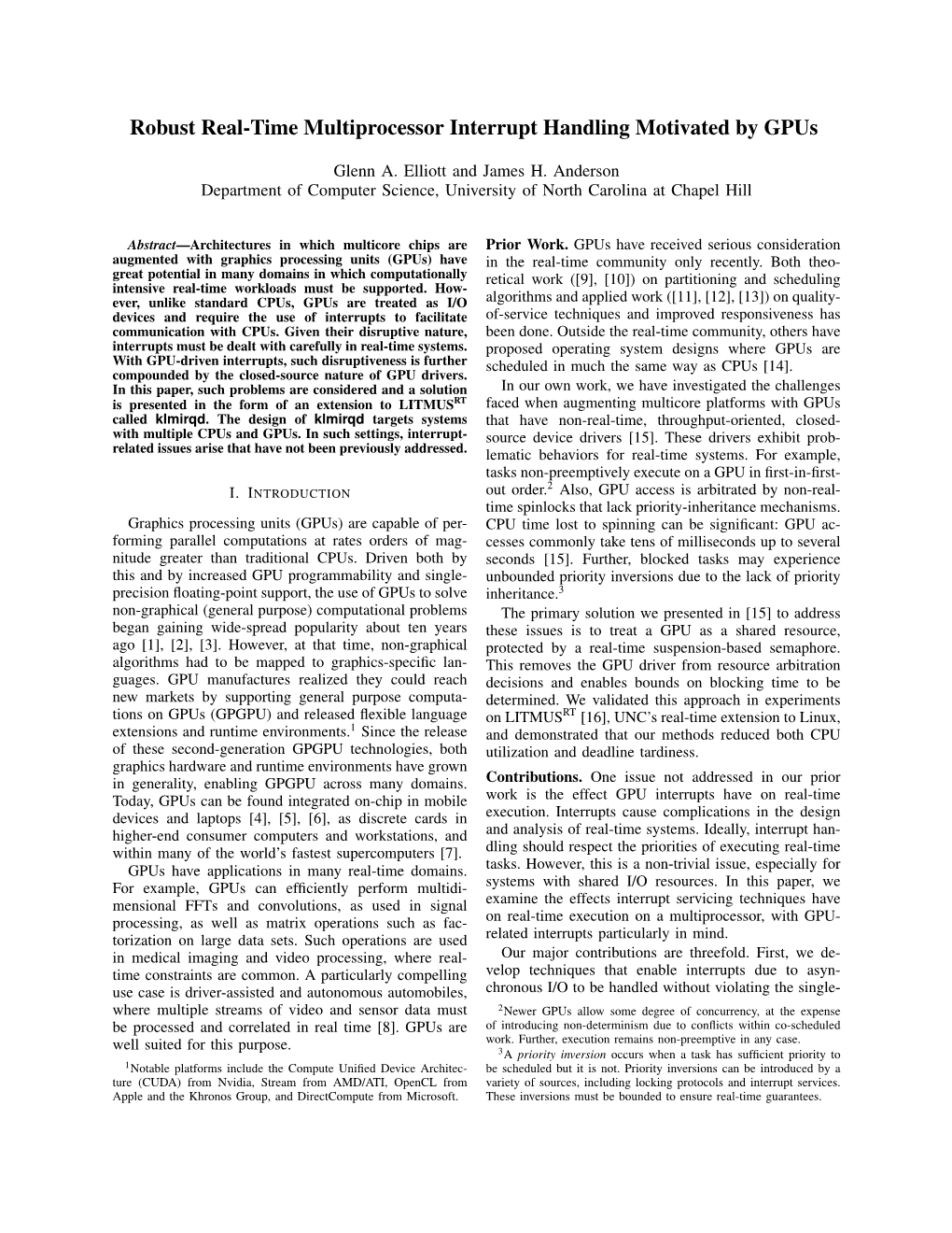 Robust Real-Time Multiprocessor Interrupt Handling Motivated by Gpus