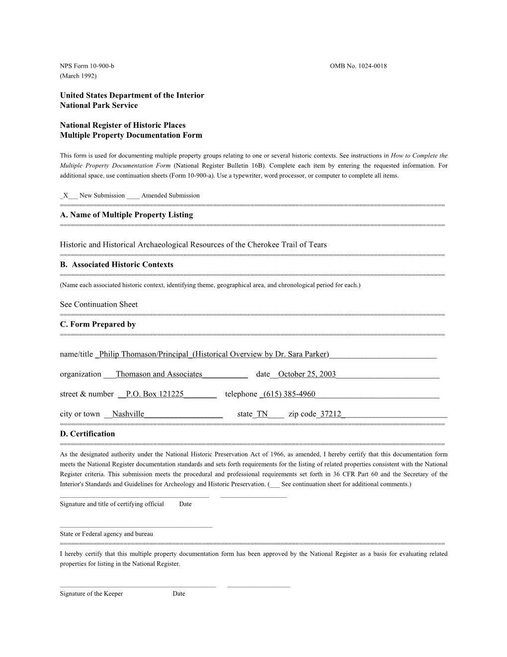 National Register of Historic Places Multiple Property Documentation Form