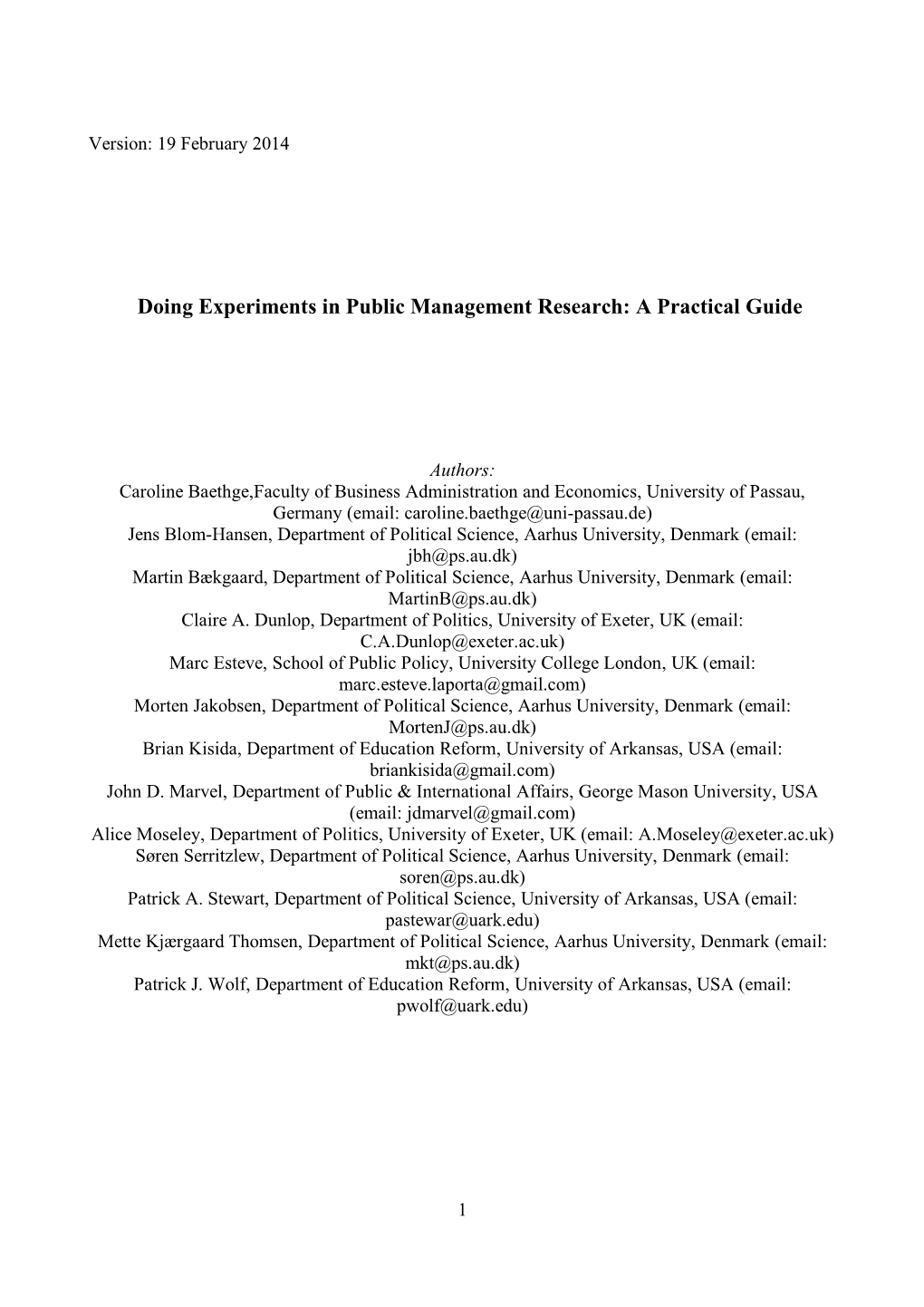 Doing Experiments in Public Management Research: a Practical Guide