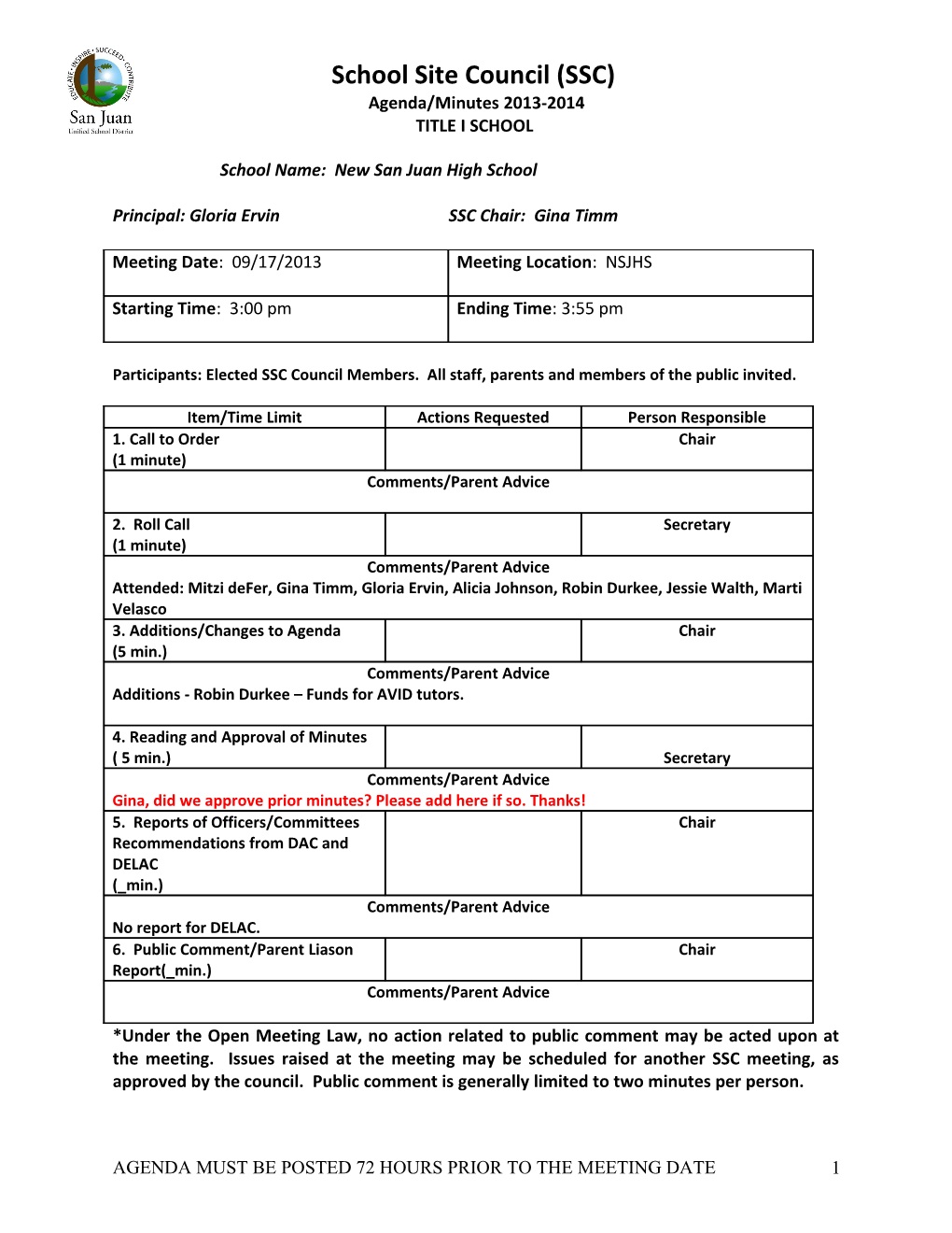 SSC Agenda-Minutes Template 11-12