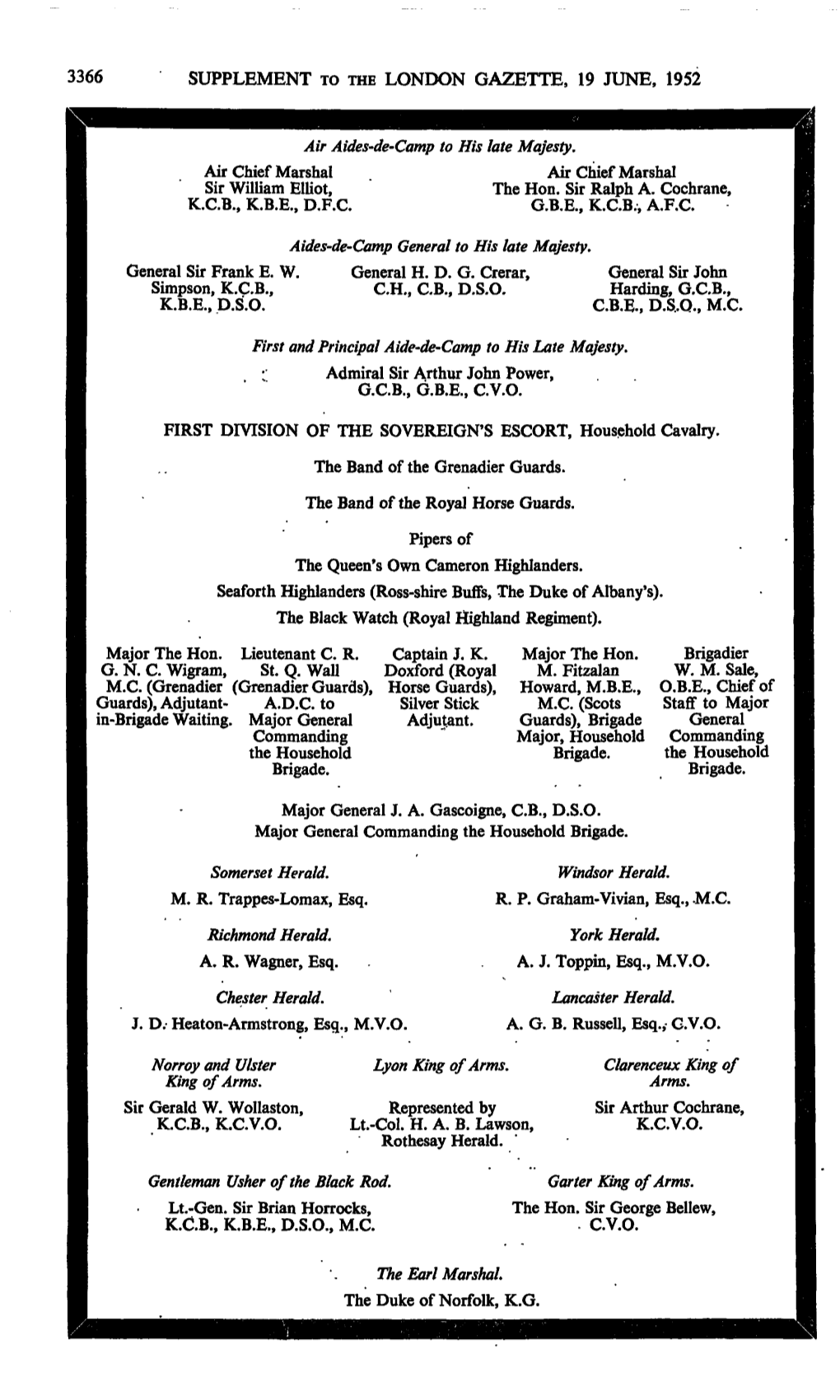 3366 Supplement to the London Gazette, 19 June, 1952