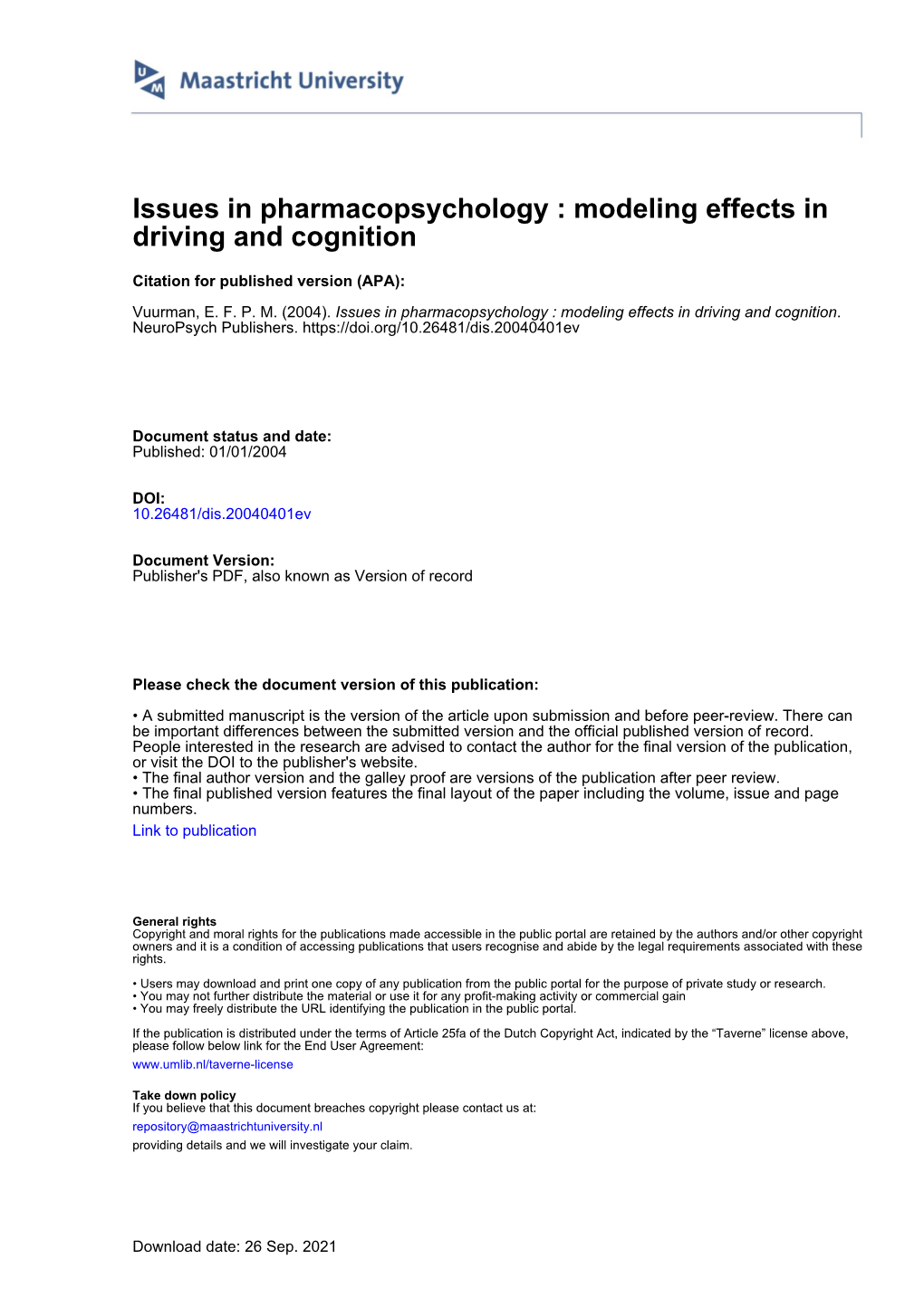 Modeling Effects in Driving and Cognition