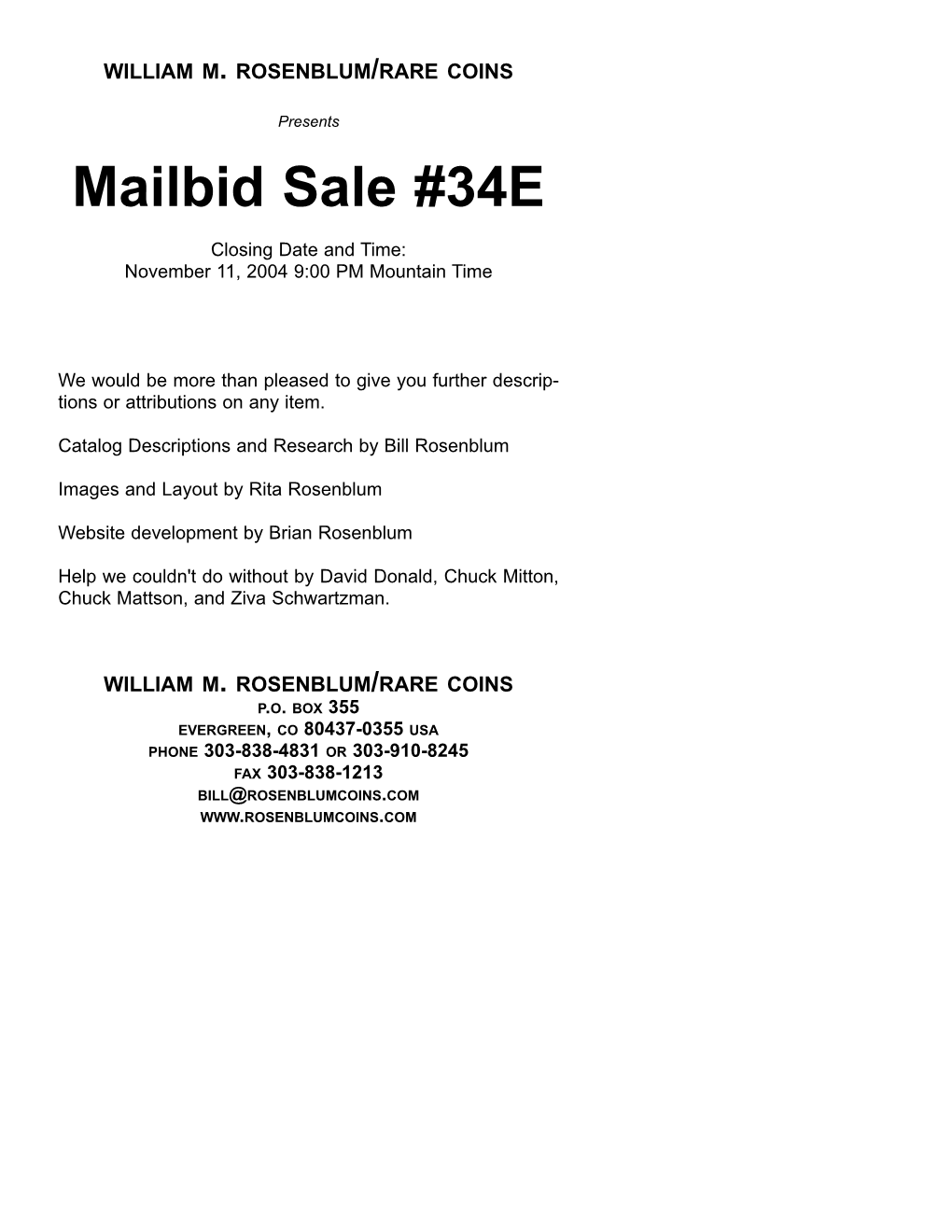 Mailbid Sale #34E