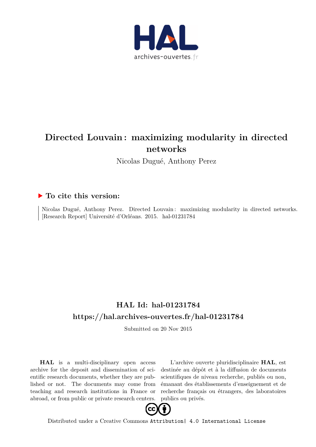 Directed Louvain: Maximizing Modularity in Directed Networks