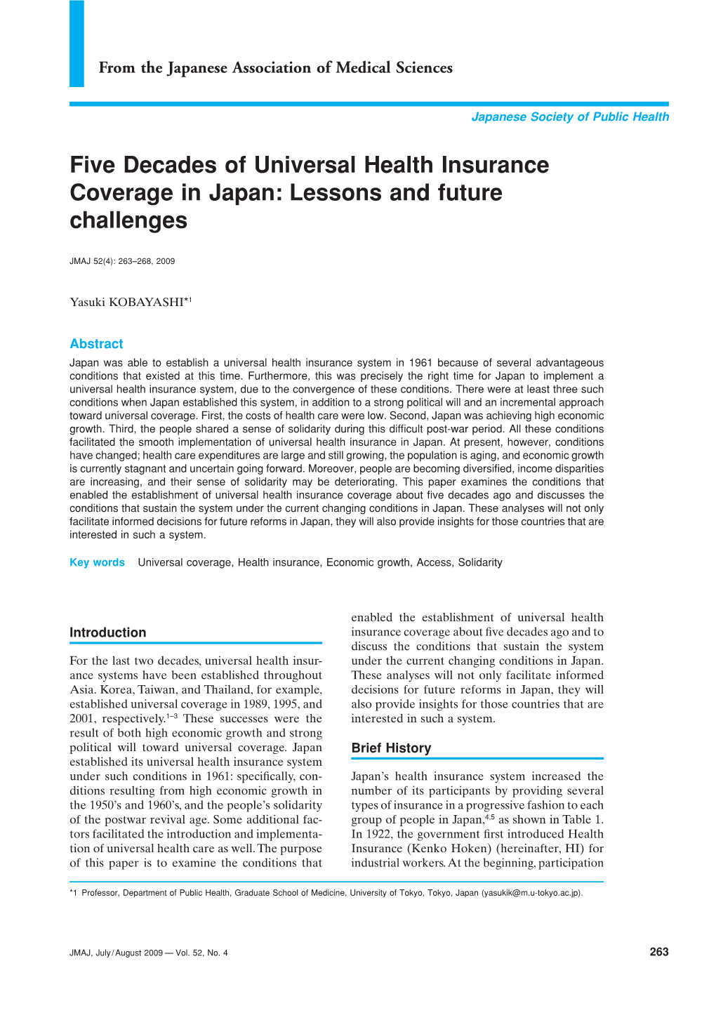 Five Decades of Universal Health Insurance Coverage in Japan: Lessons and Future Challenges