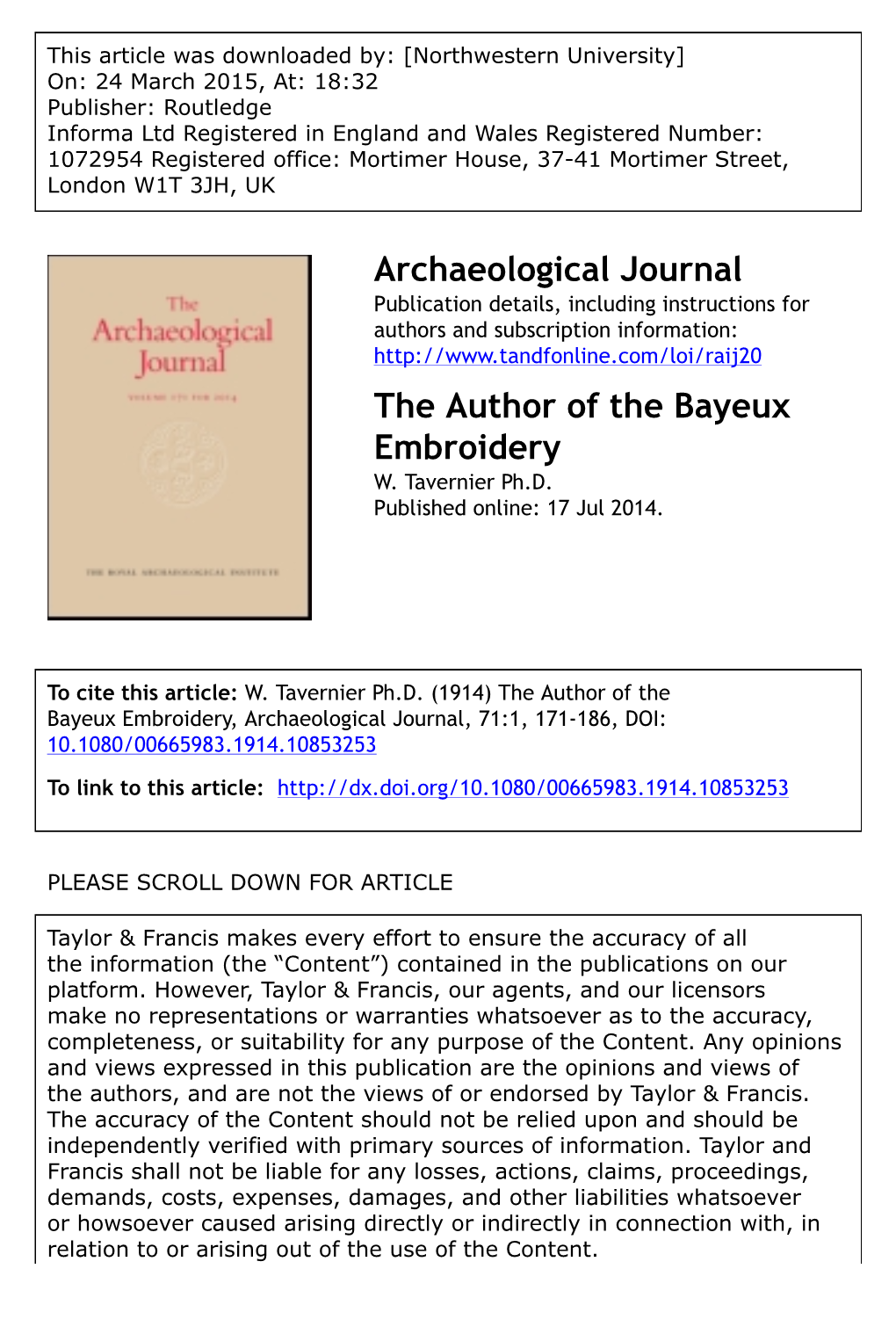 Archaeological Journal the Author of the Bayeux Embroidery