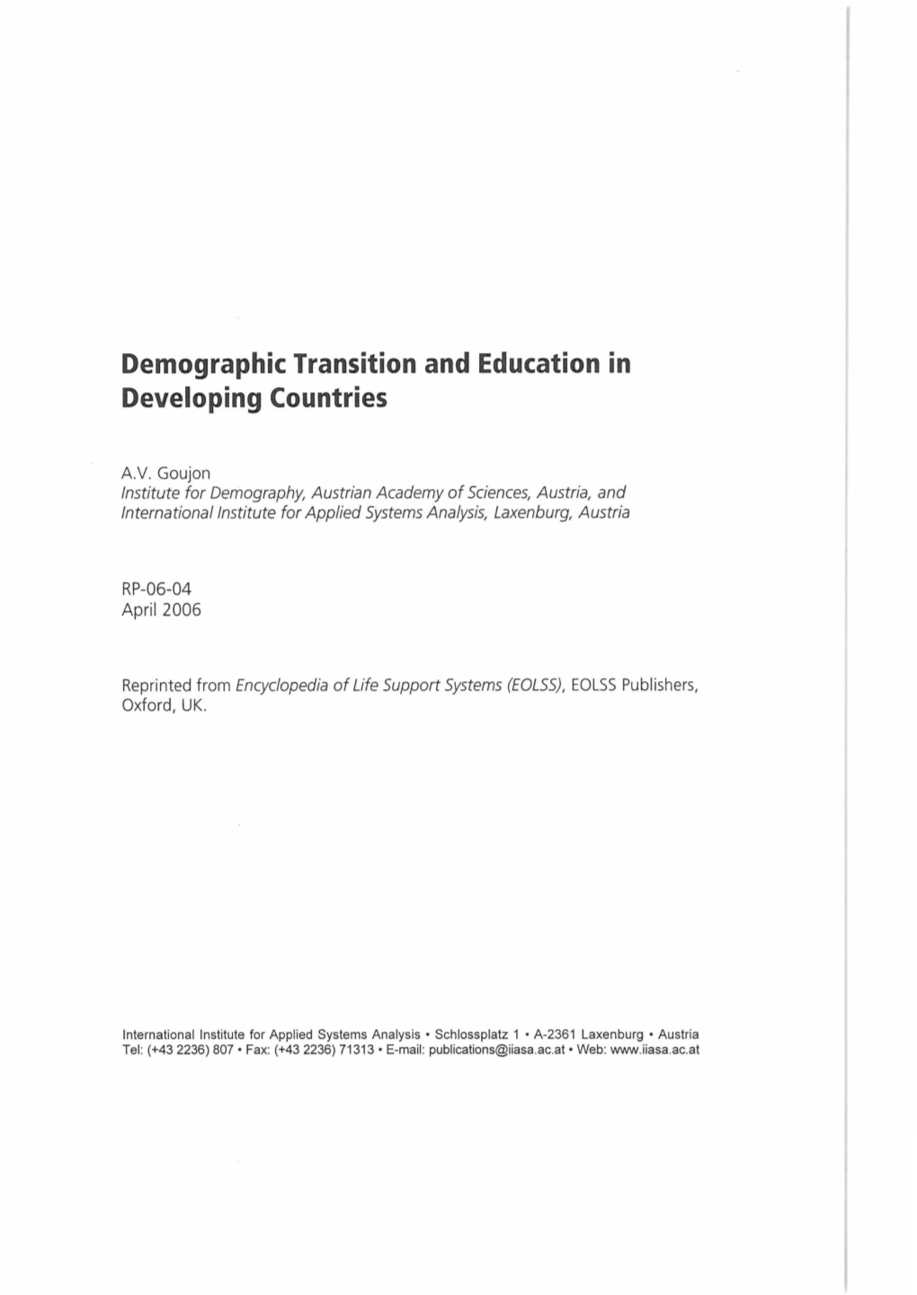 Demographic Transition and Education in Developing Countries