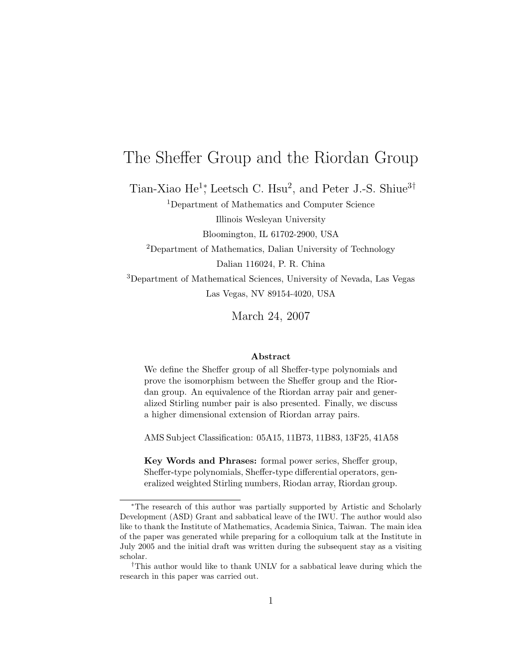 The Sheffer Group and the Riordan Group