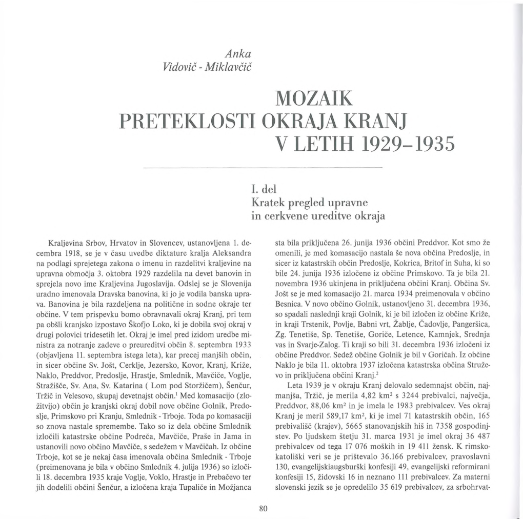 Mozaik Preteklosti Okraja Kranj V Letih 1929-1935