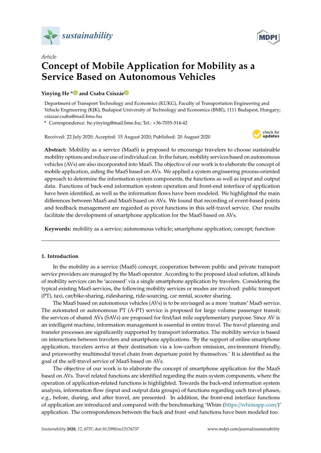 Concept of Mobile Application for Mobility As a Service Based on Autonomous Vehicles