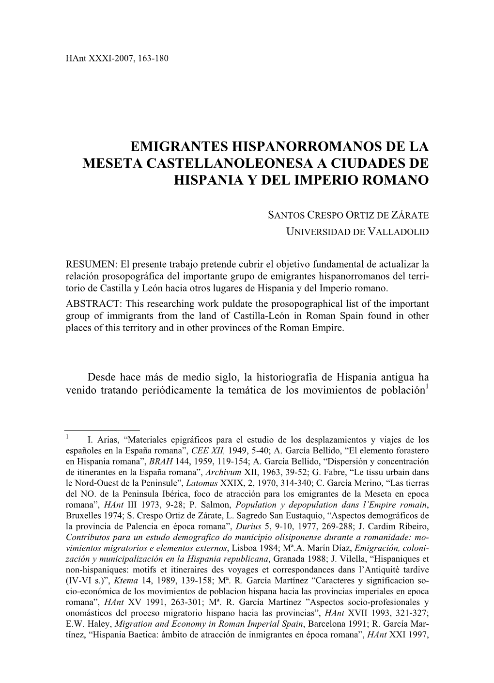 Emigrantes Hispanorromanos De La Meseta Castellanoleonesa a Ciudades De Hispania Y Del Imperio Romano