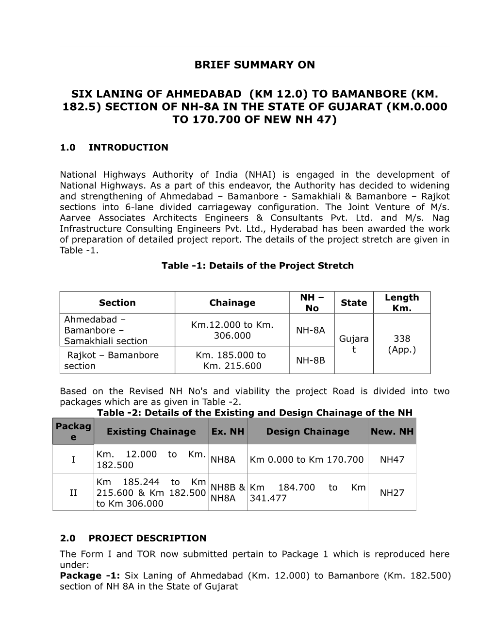 Brief Summary NH-8A from Ahmedabad to Bamanbore