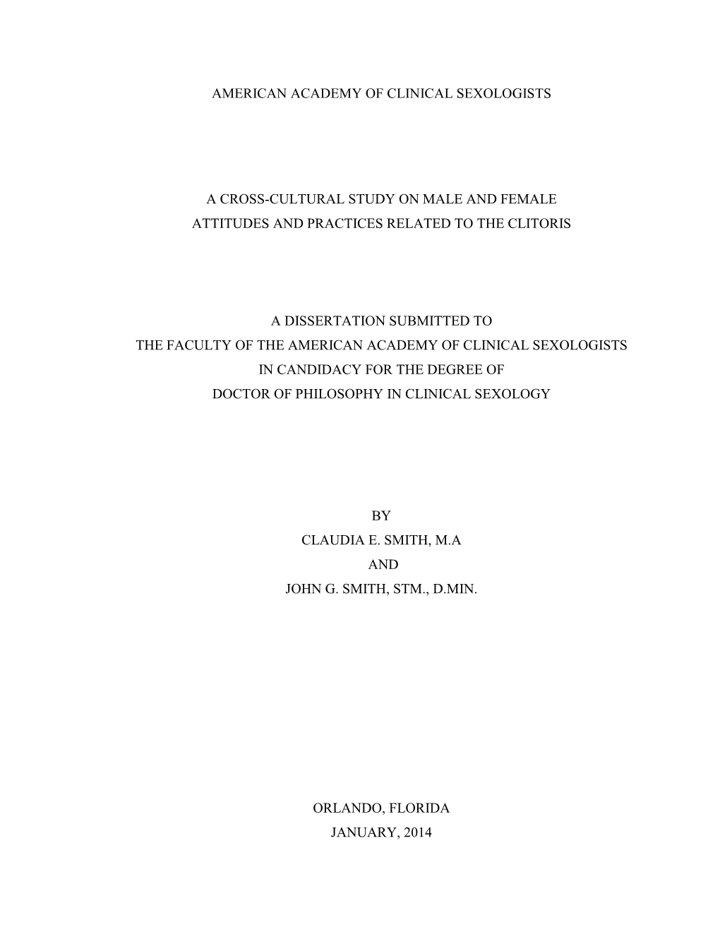 A Cross-Cultural Study on Male and Female Attitudes and Practices Related to the Clitoris