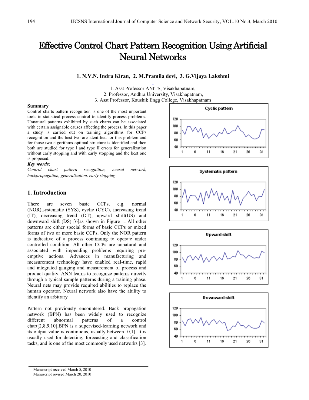 Effective Control Chart Pattern Recognition Using Artificial Neural Networks