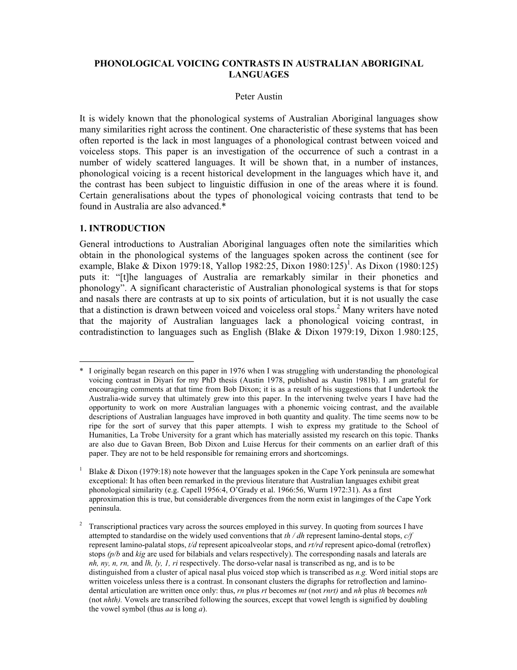 Phonological Voicing Contrasts in Australian Aboriginal Languages