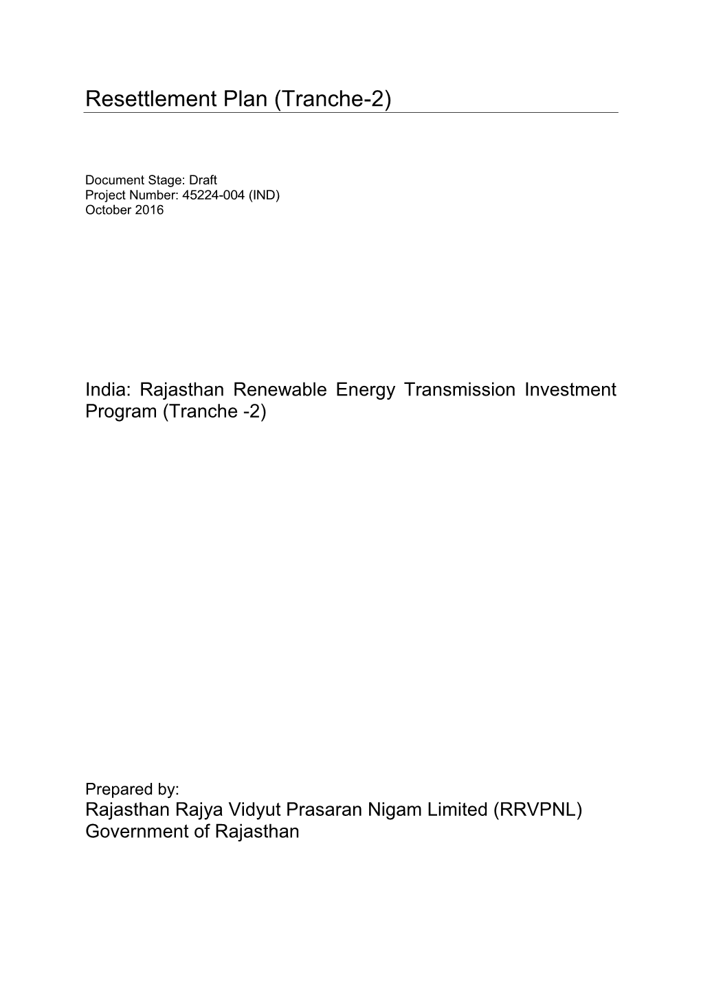 Resettlement Plan (Tranche-2)