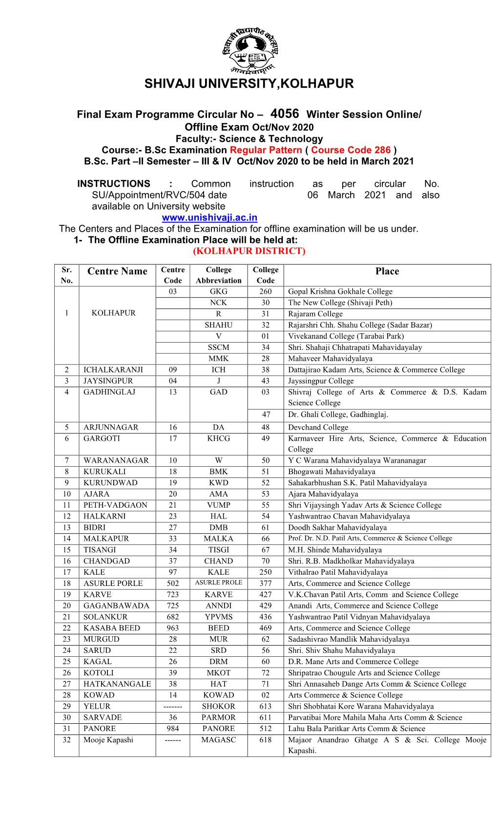 (Course Code 286) B.Sc. Part