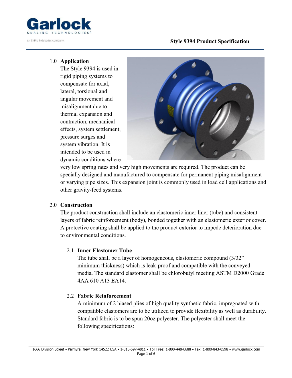 Garlock Style 9394 Spec Sheet