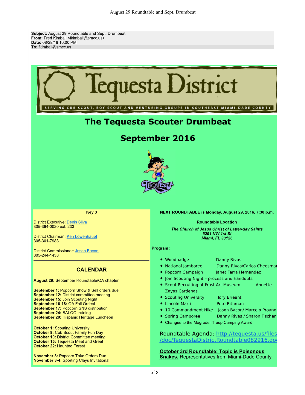 The Tequesta Scouter Drumbeat September 2016