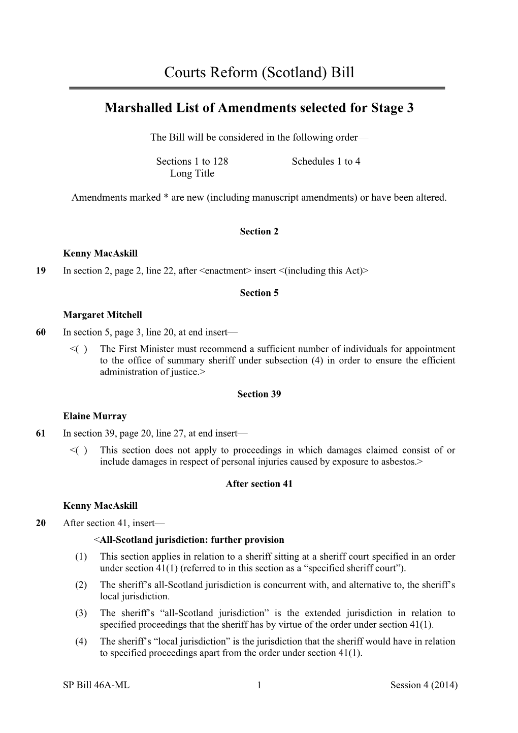 Marshalled List of Amendments for Stage 3