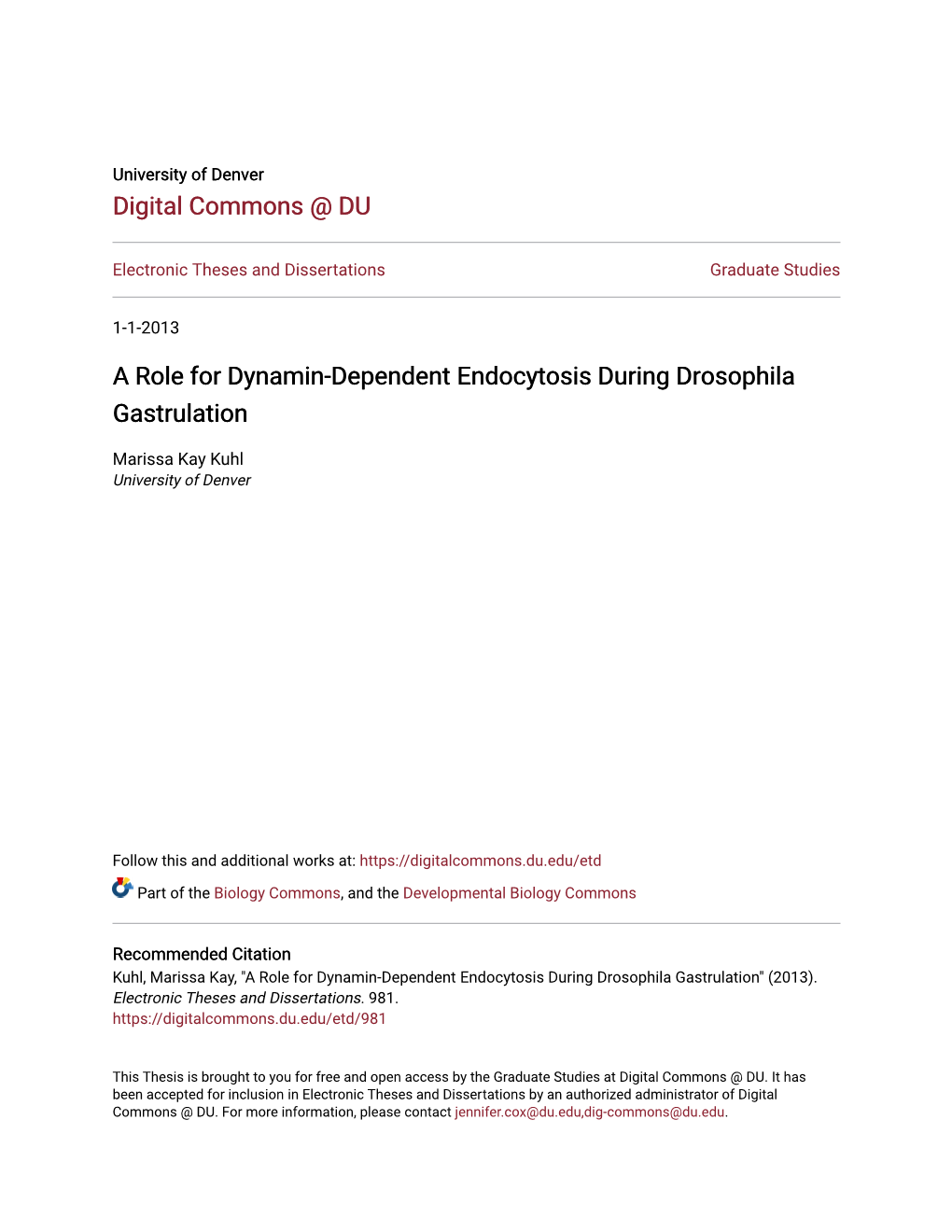 A Role for Dynamin-Dependent Endocytosis During Drosophila Gastrulation