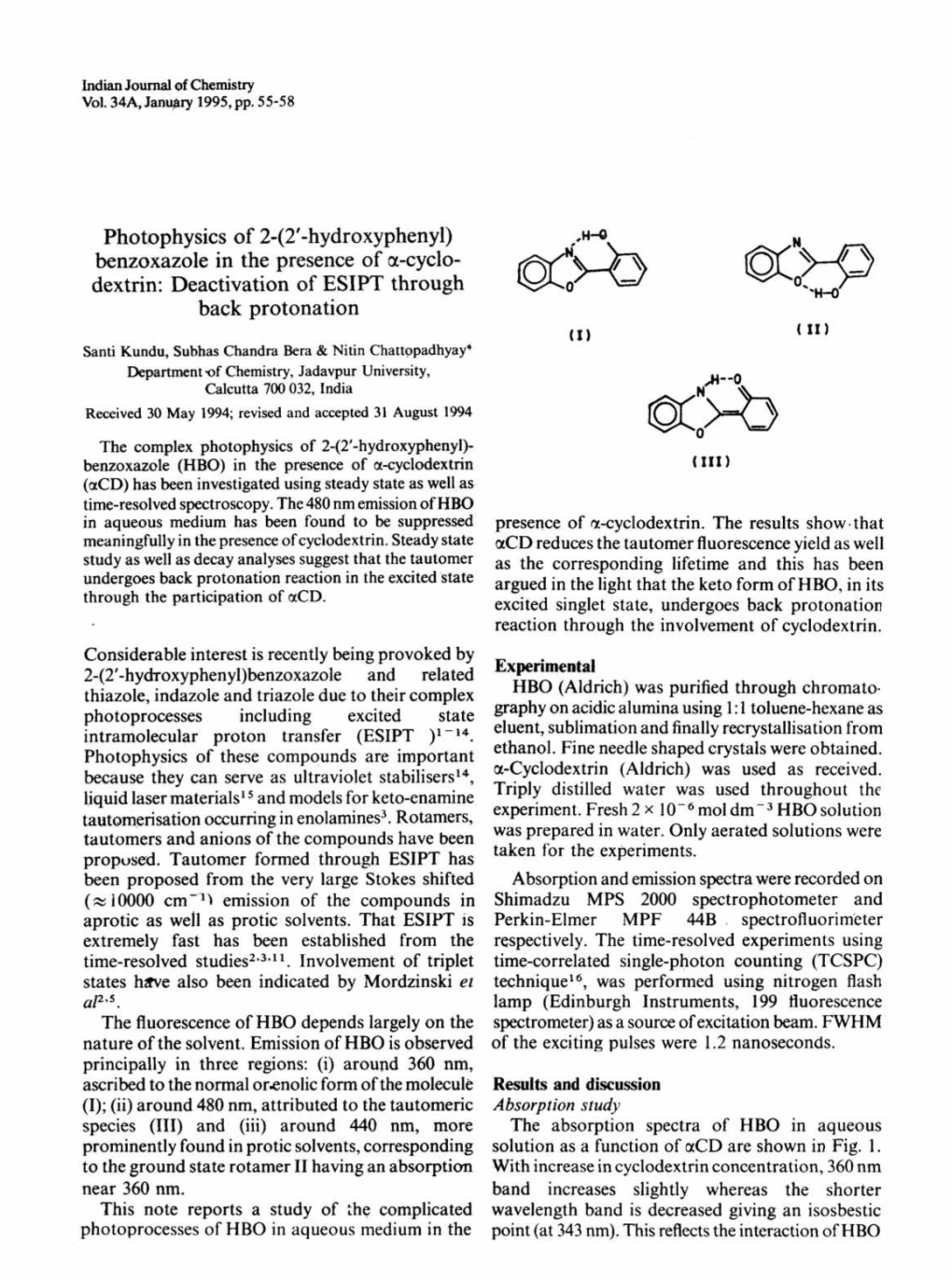 Photophysics of 2-(2'-Hydroxyphenyl) Benzoxazole in the Presence of Cx-Cyclo- Dextrin: Deactivation of ESIPT Through Back Proton