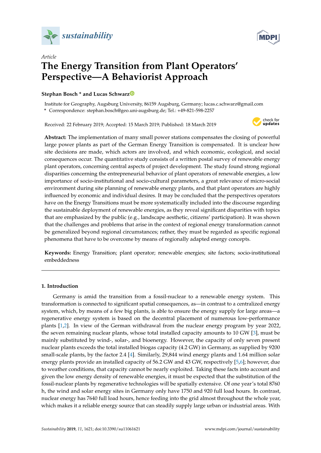 The Energy Transition from Plant Operators' Perspective—A