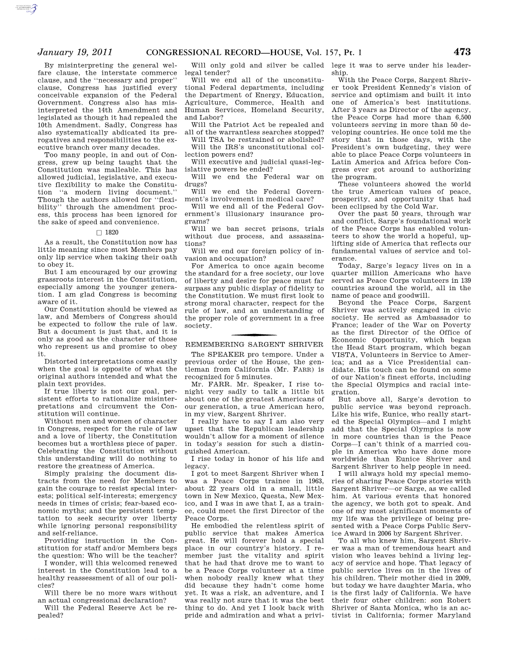 CONGRESSIONAL RECORD—HOUSE, Vol. 157, Pt. 1 January 19, 2011 Delegate, Mark Shriver of Bethesda, ‘‘This Building I Just Bought in Chicago’’—It Public