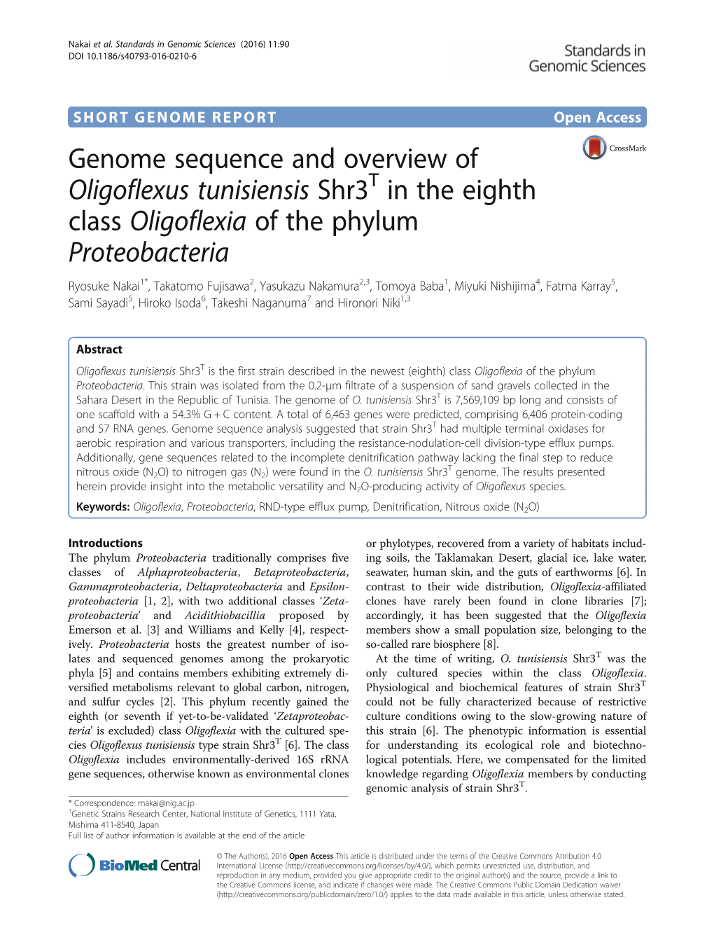 Genome Sequence and Overview of Oligoflexus Tunisiensis Shr3t in The