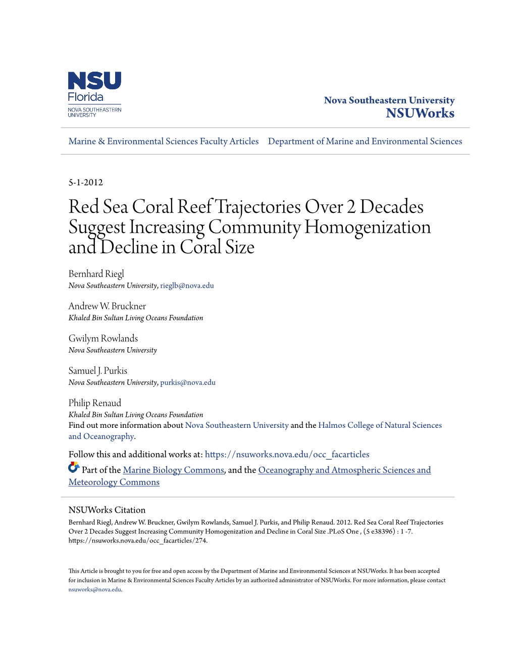 Red Sea Coral Reef Trajectories Over 2 Decades Suggest Increasing