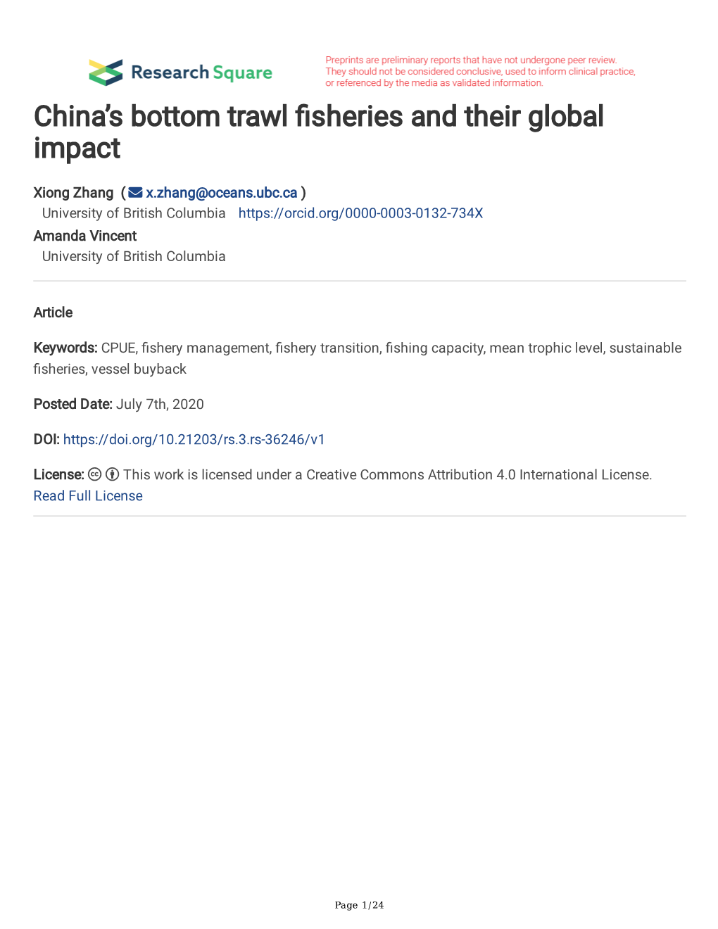 China's Bottom Trawl Sheries and Their Global Impact