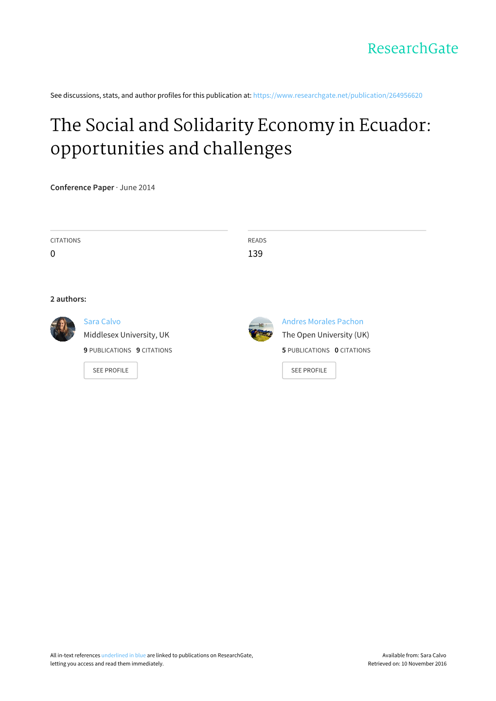 The Social and Solidarity Economy in Ecuador: Opportunities and Challenges
