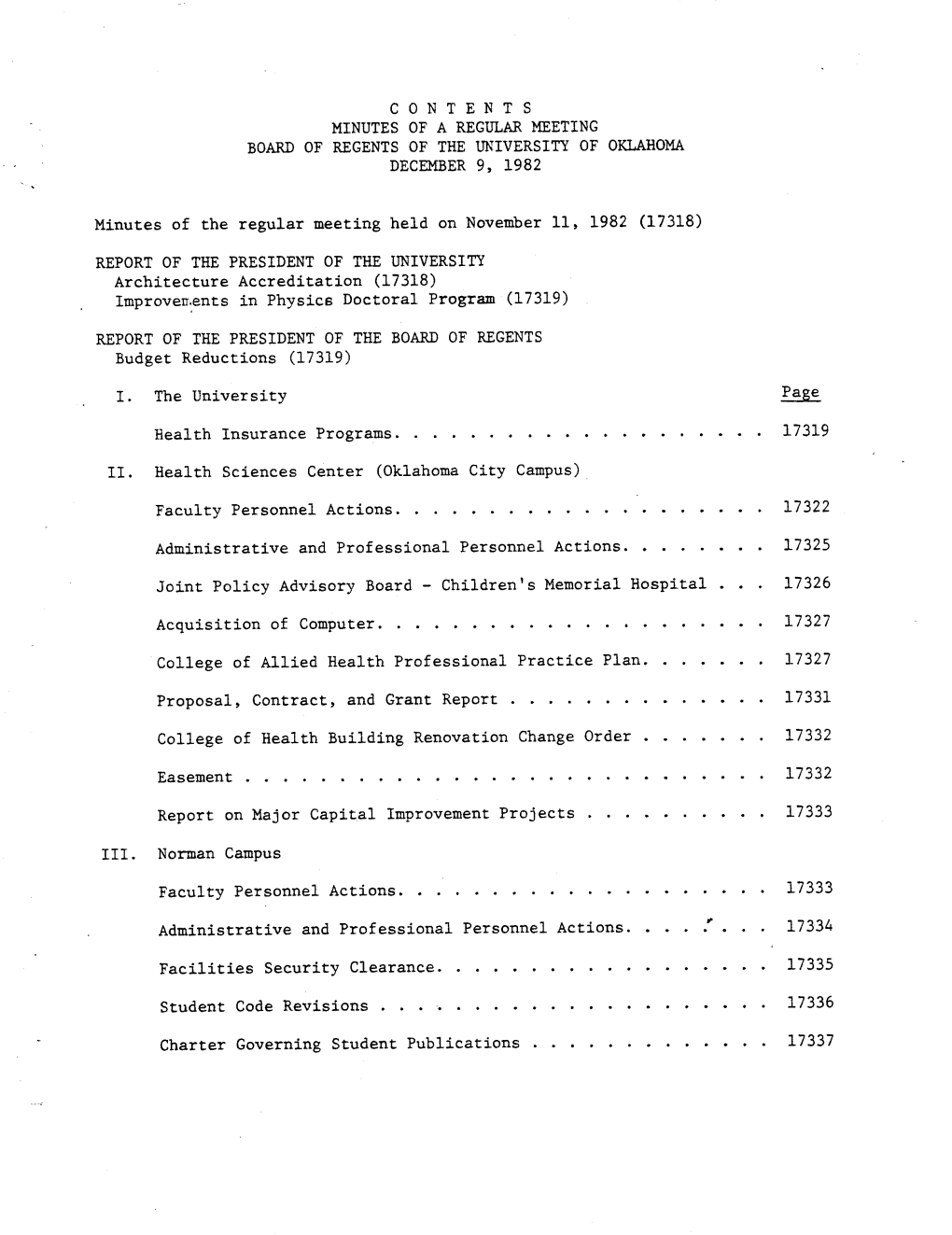 Contents Minutes of a Regular Meeting