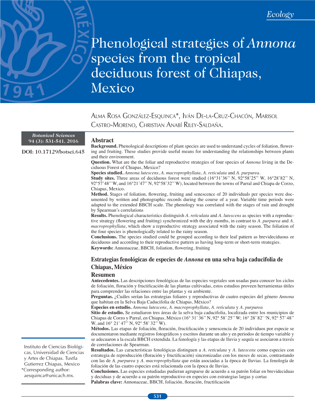 Abstract Estrategias Fenológicas De Especies De Annona En Una Selva