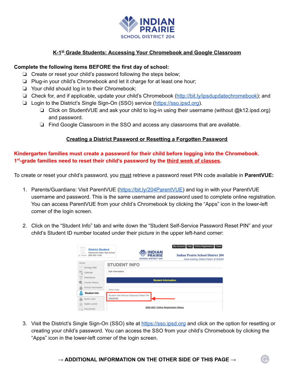 K-1 St Grade Students: Accessing Your Chromebook and Google