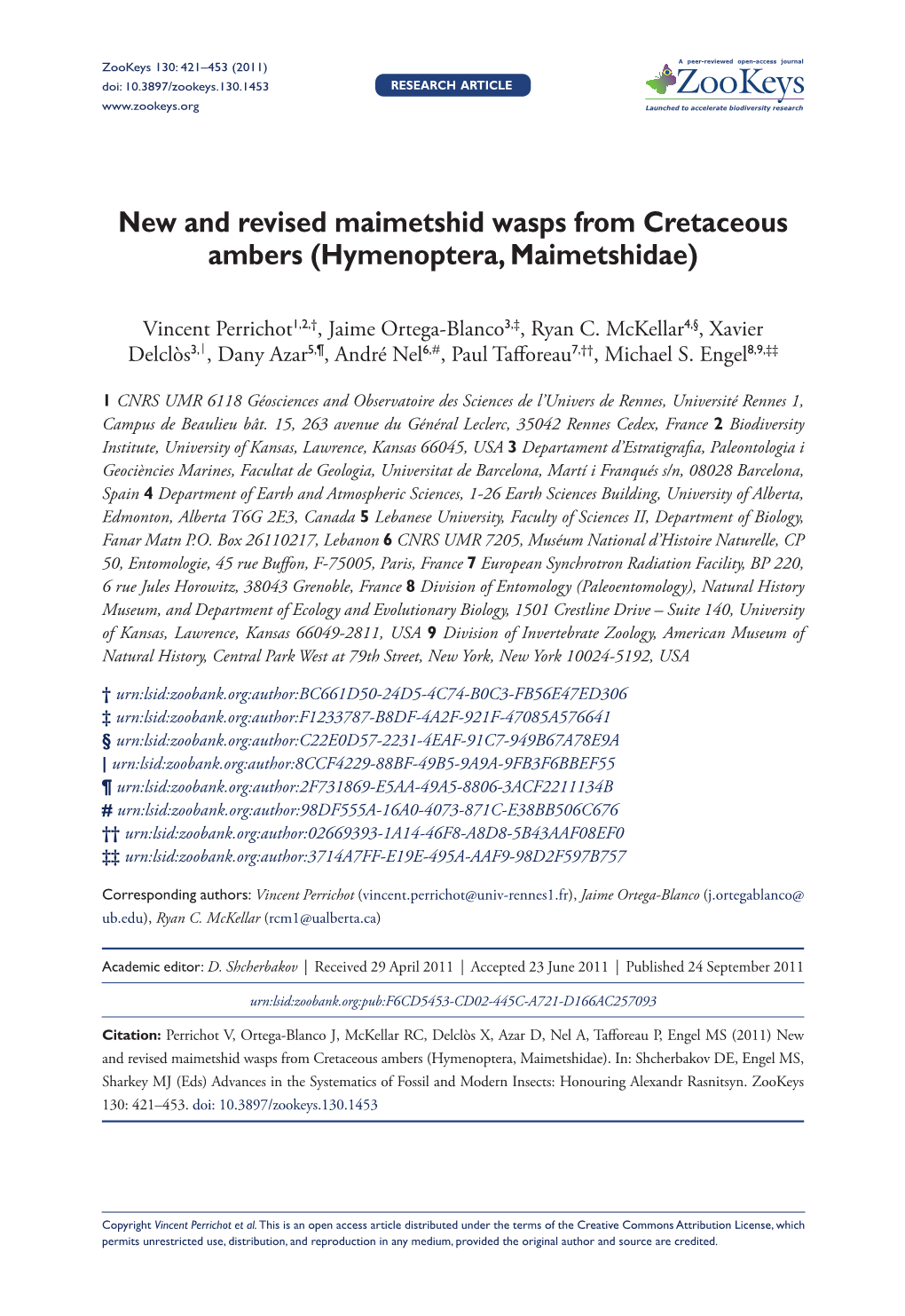 New and Revised Maimetshid Wasps from Cretaceous Ambers