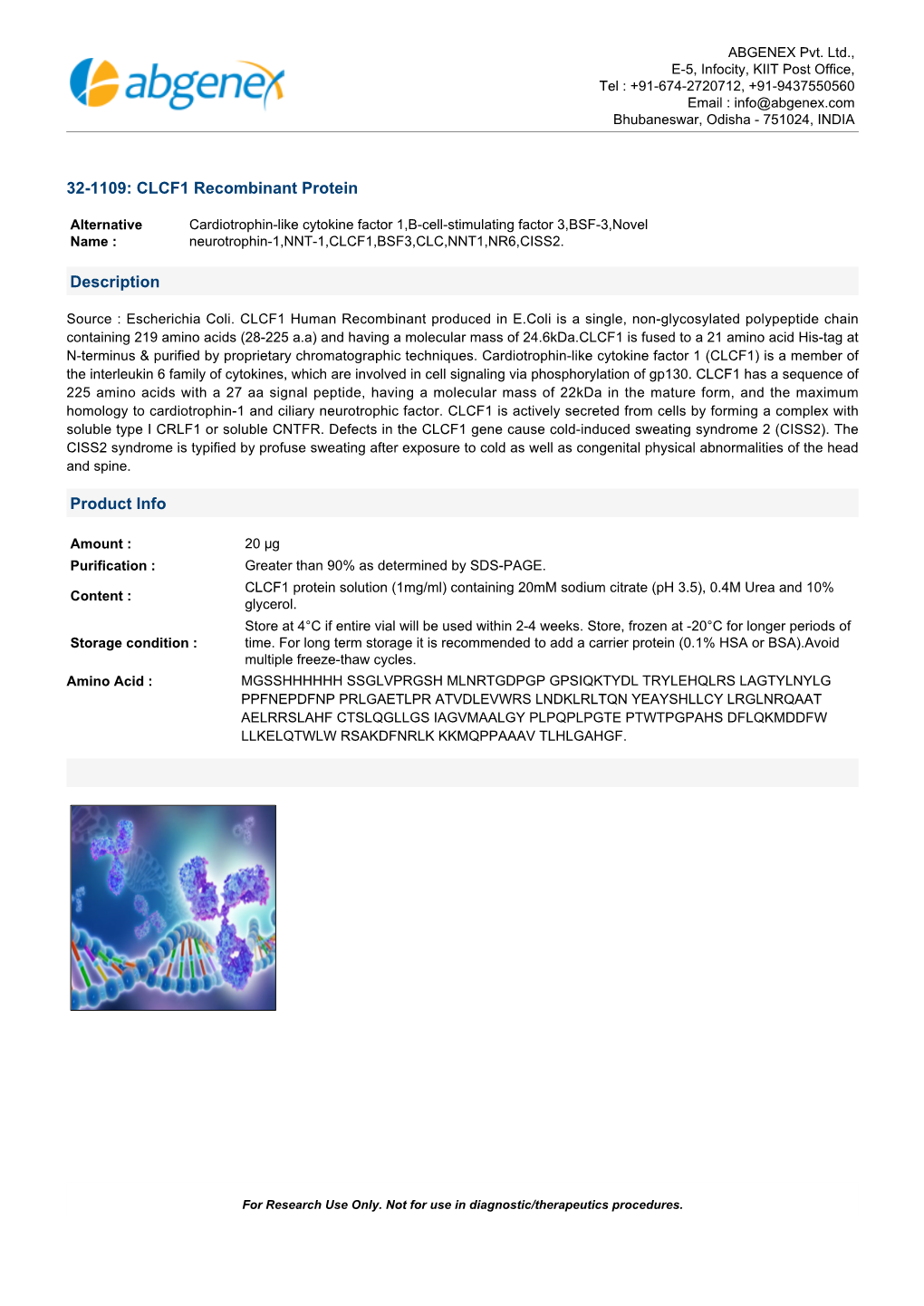 32-1109: CLCF1 Recombinant Protein Description Product Info