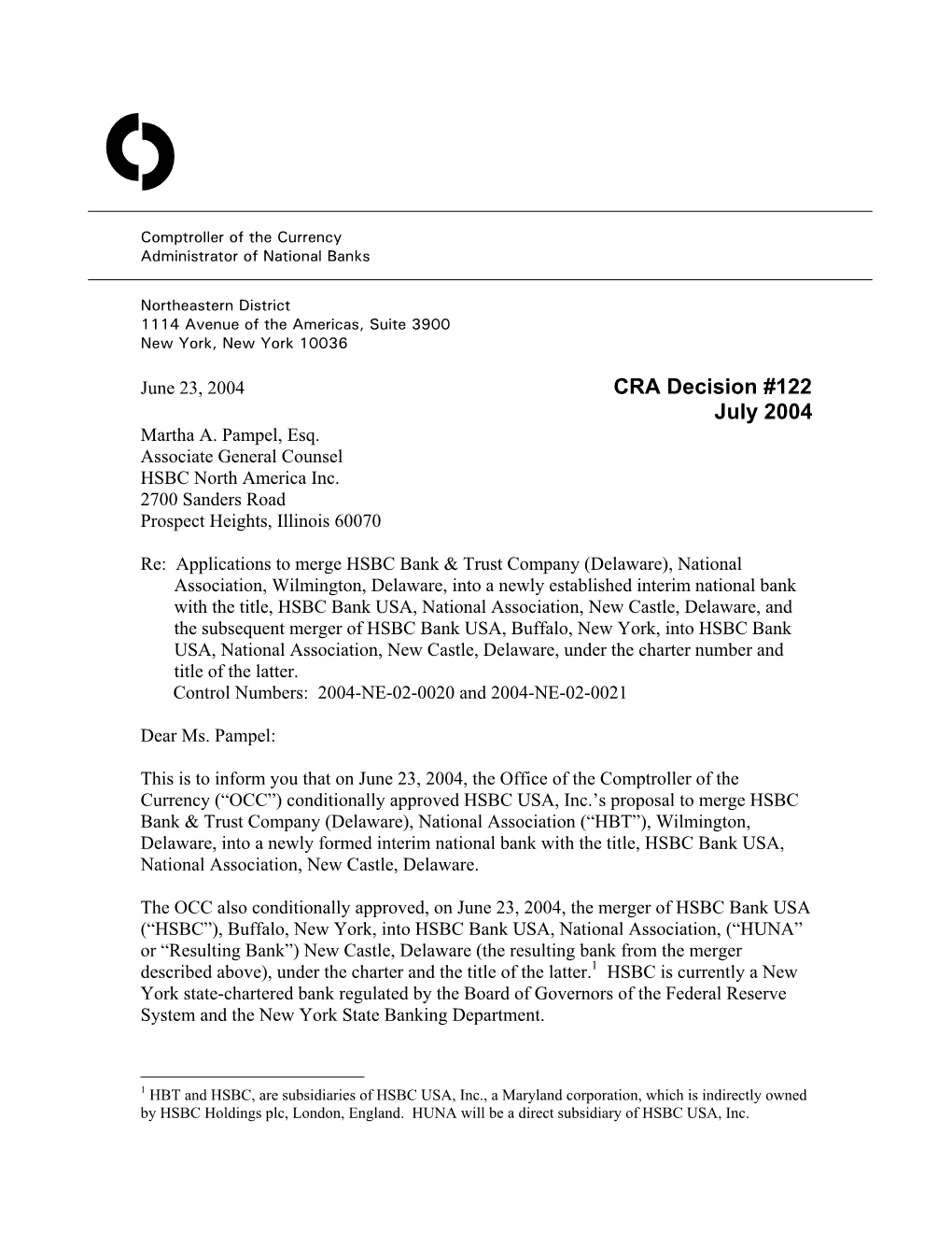 CRA Decision #122 July 2004 Martha A