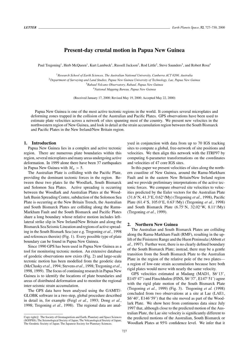 Present-Day Crustal Motion in Papua New Guinea