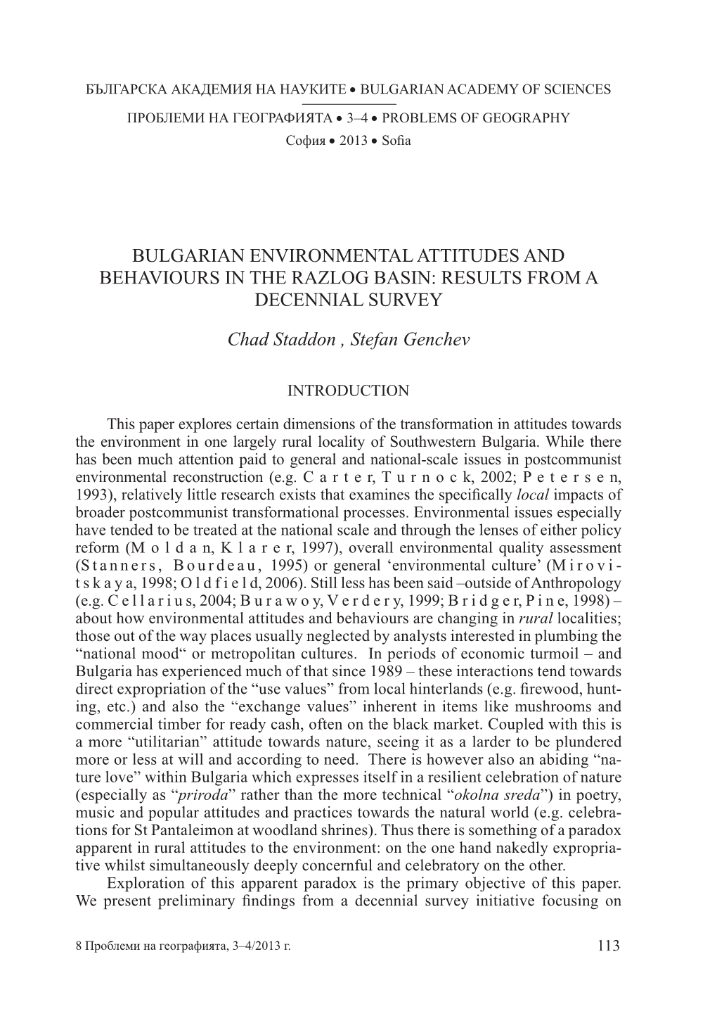 Bulgarian Environmental Attitudes and Behaviours in the Razlog Basin: Results from a Decennial Survey