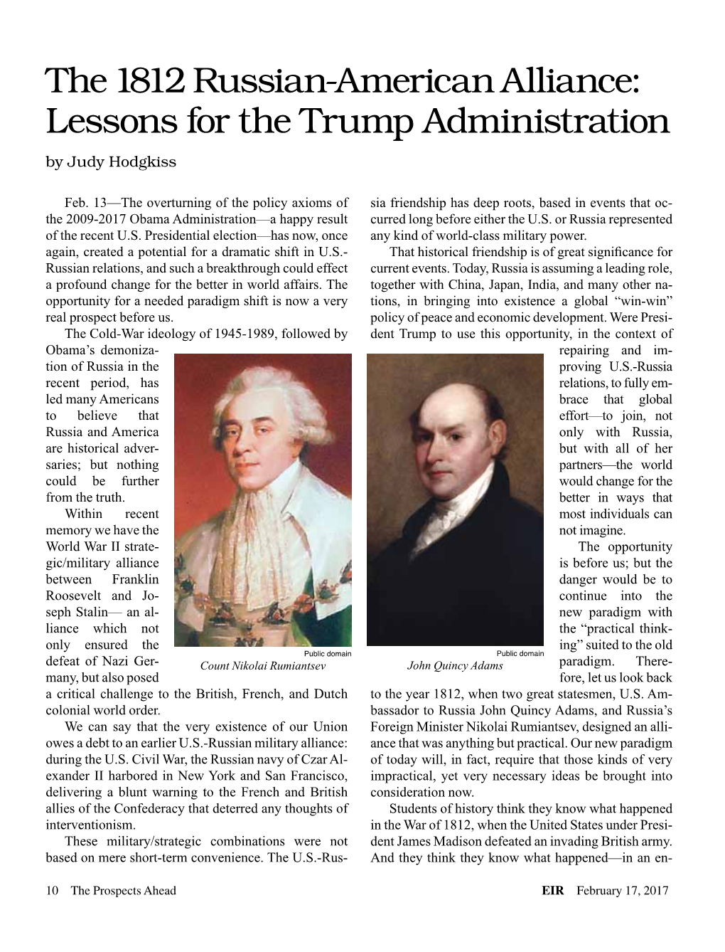 The 1812 Russian-American Alliance: Lessons for the Trump Administration by Judy Hodgkiss