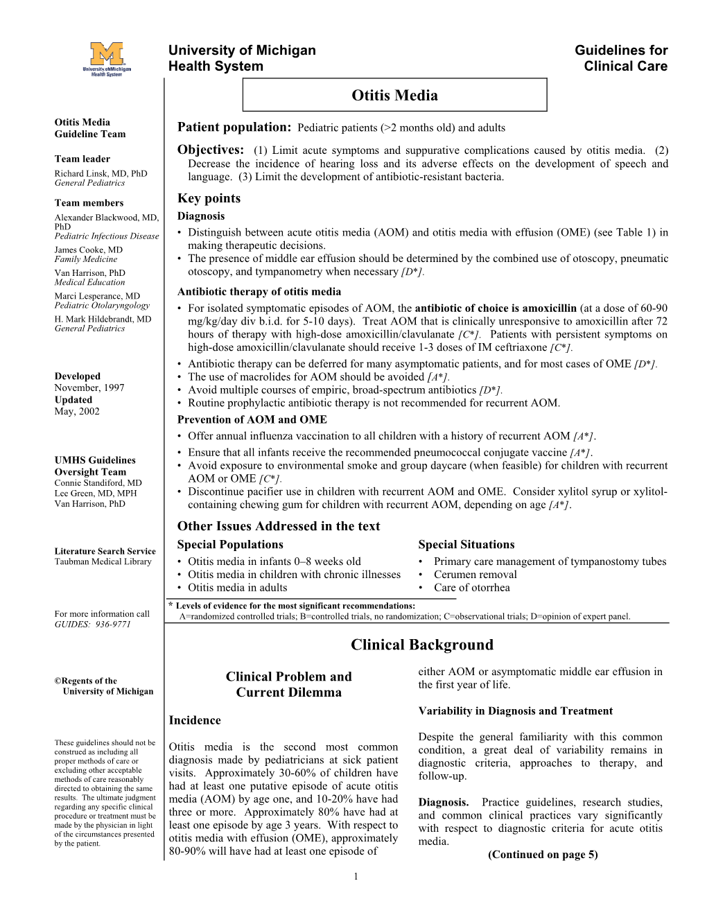 Otitis Media Clinical Background