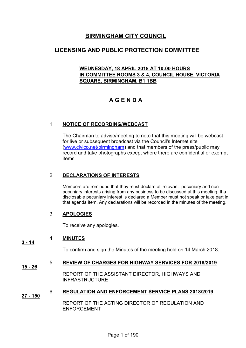 Birmingham City Council Licensing and Public